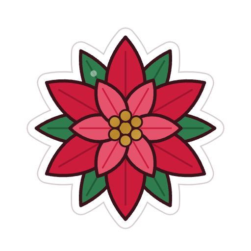 Sticker de una flor de nochebuena roja con centro dorado