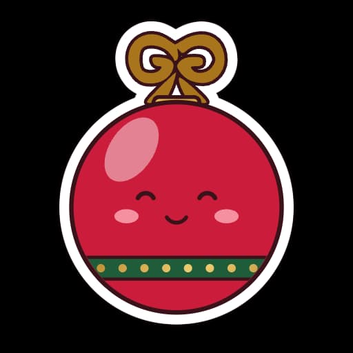 Sticker de una esfera navideña roja y sonriente con moño dorado