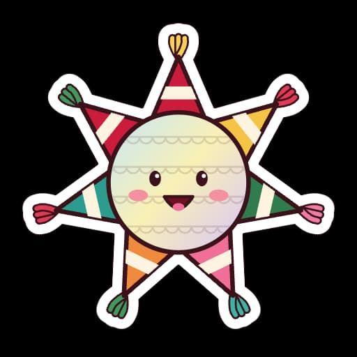 Sticker de una piñata de siete picos con carita feliz